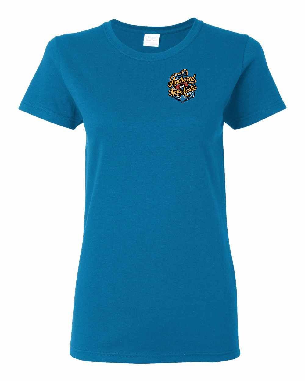Anchored In Nova Scotia (Old Design) Left Chest and Back womens-tee