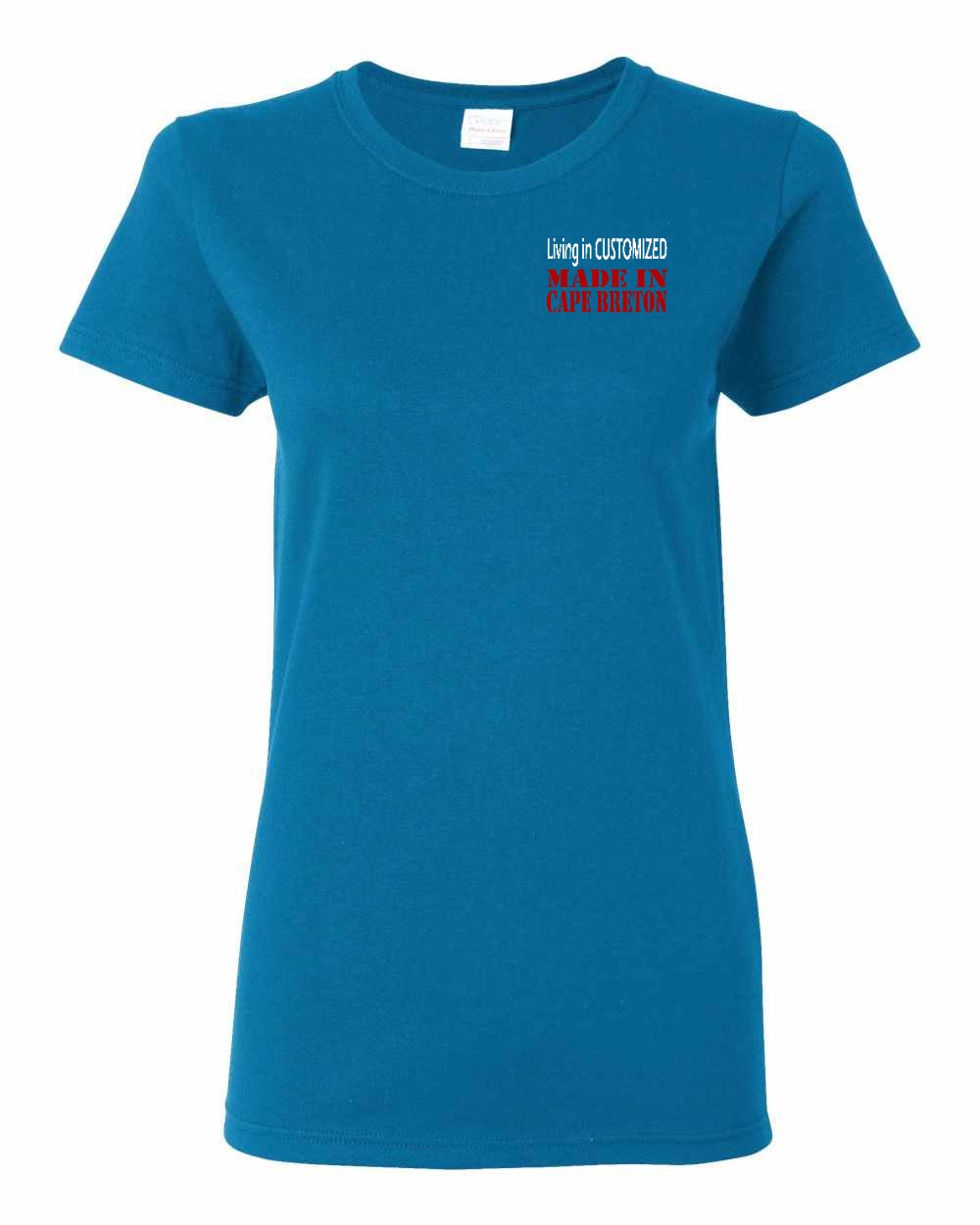 Living in Custom Made in Cape Breton Left Chest and Back Women's Tee