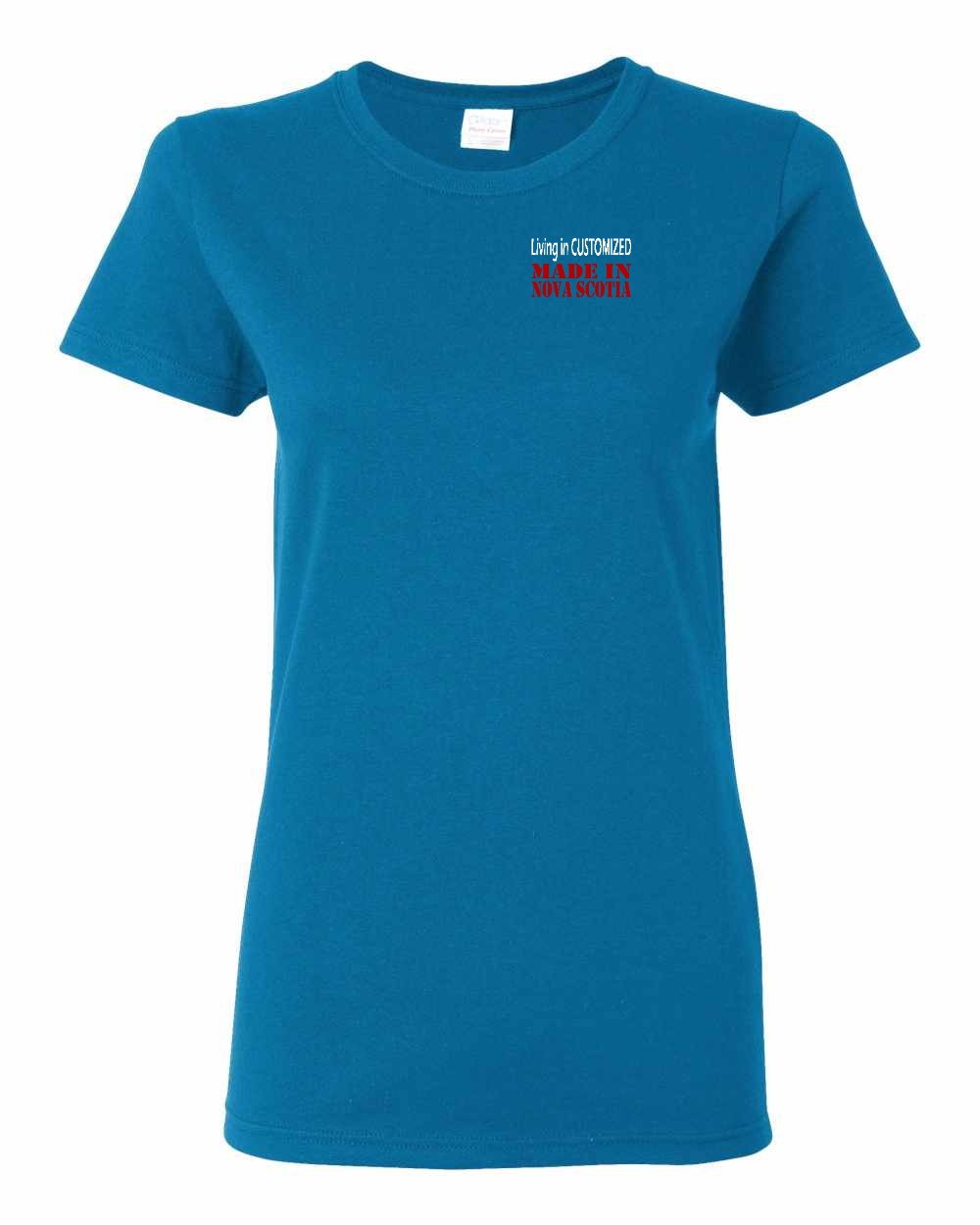 Living in Custom Made in Nova Scotia Left Chest and Back womens-tee