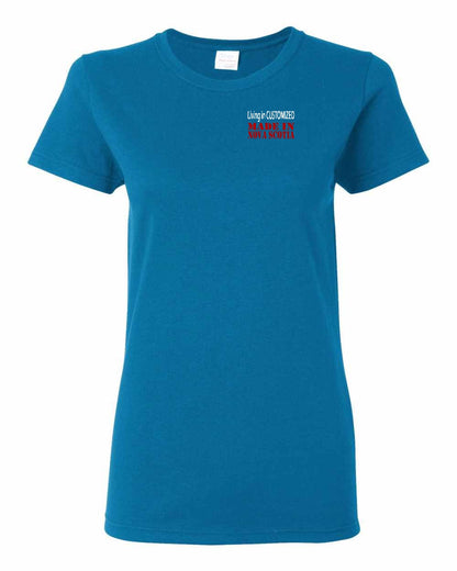 Living in Custom Made in Nova Scotia Left Chest and Back womens-tee