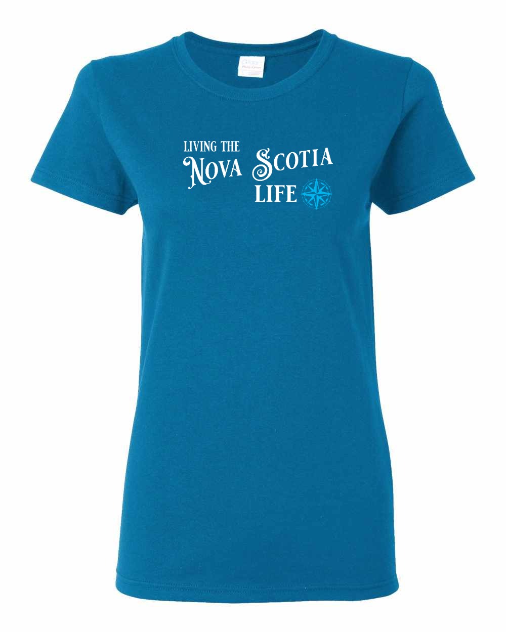 Living the Nova Scotia Life blue Full womens-tee