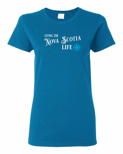 Living the Nova Scotia Life blue Full womens-tee