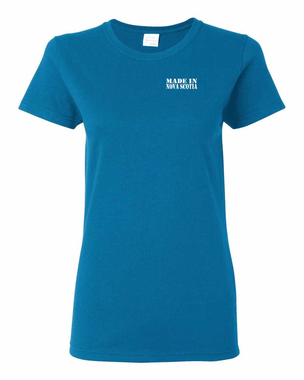 Made In Nova Scotia ( White Lettering) Left Chest and Back womens-tee
