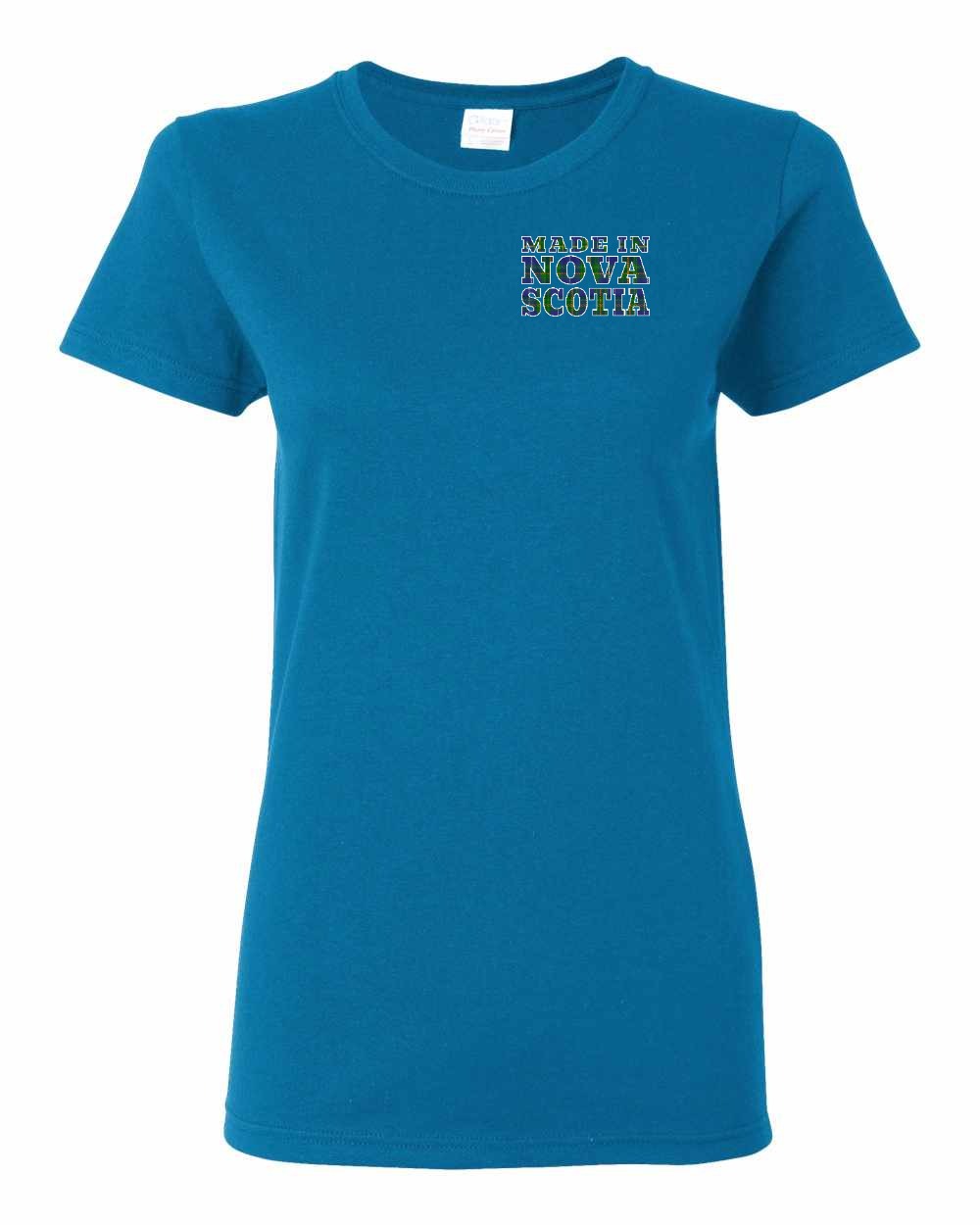Made In Nova Scotia ( Tartan Lettering) Left Chest and Back womens-tee