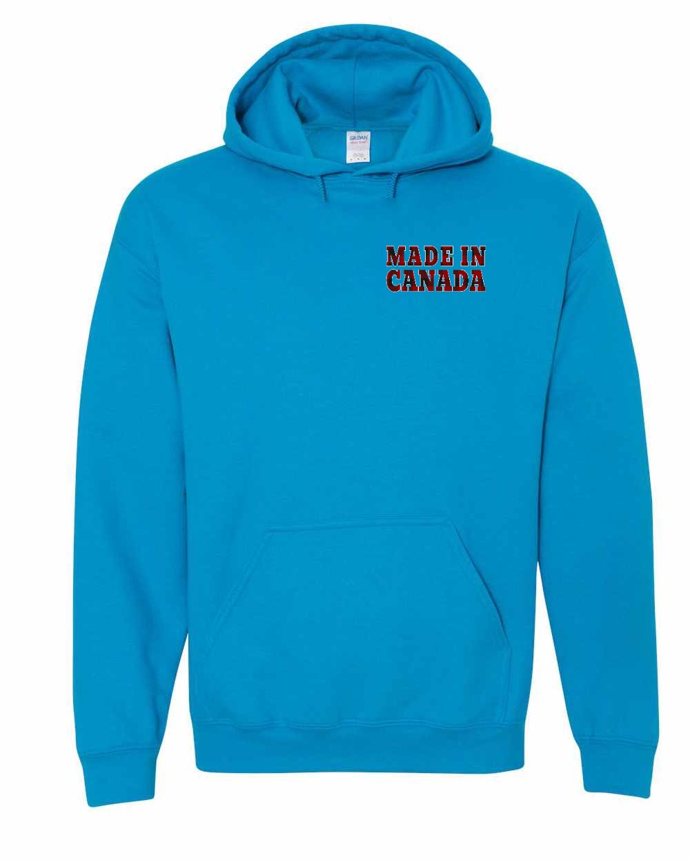 Made in Canada Plaid Background Left Chest Pullover Hoodie - Gildan Canada (sewn Internationally) - Unisex