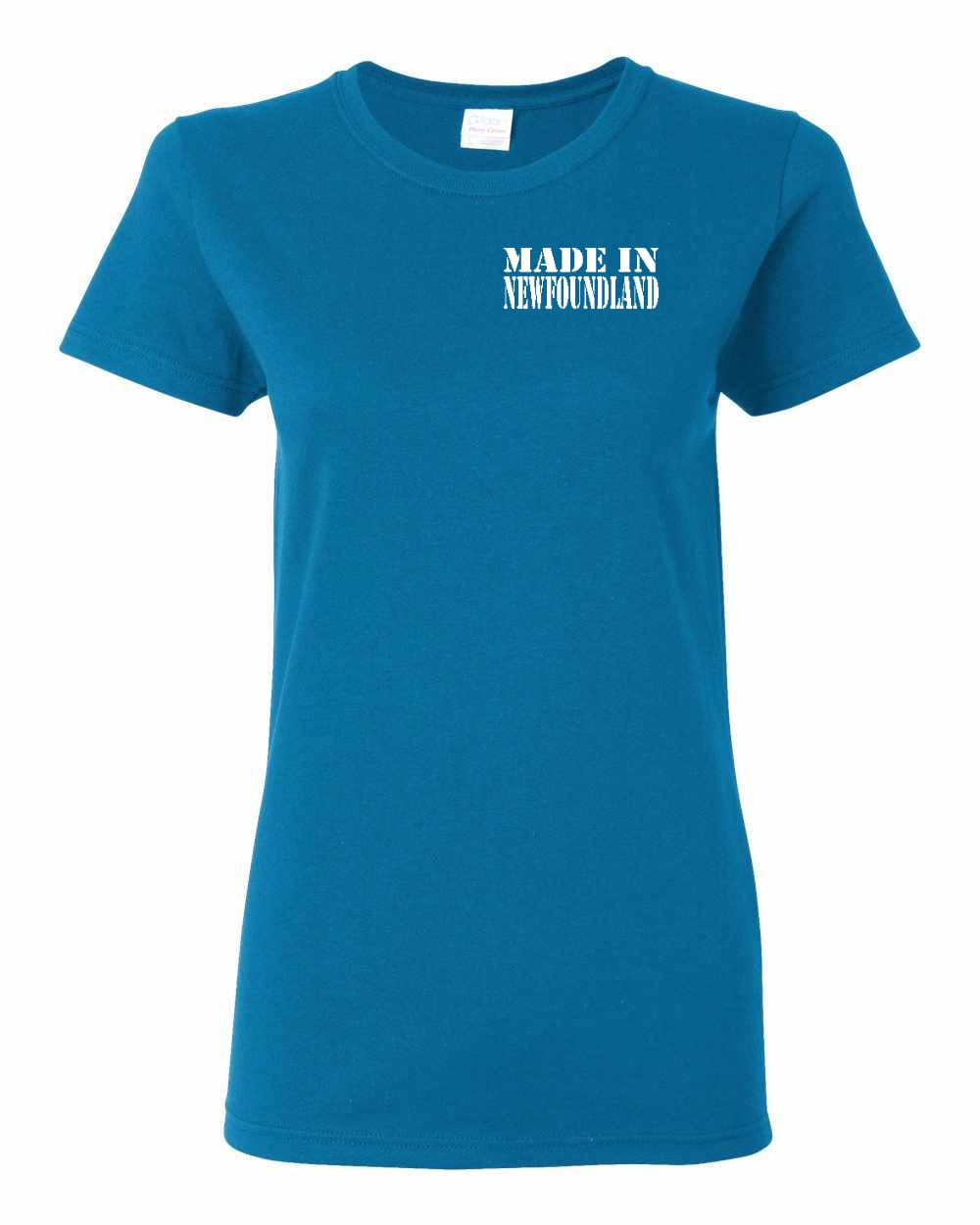 Made In NFLD ( White Lettering) Left Chest Women's Tee