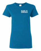 Made In NFLD ( White Lettering) Left Chest and Back Women's Tee