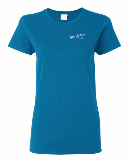 Nova Scotia Girl Tartan Heart Left Chest womens-tee