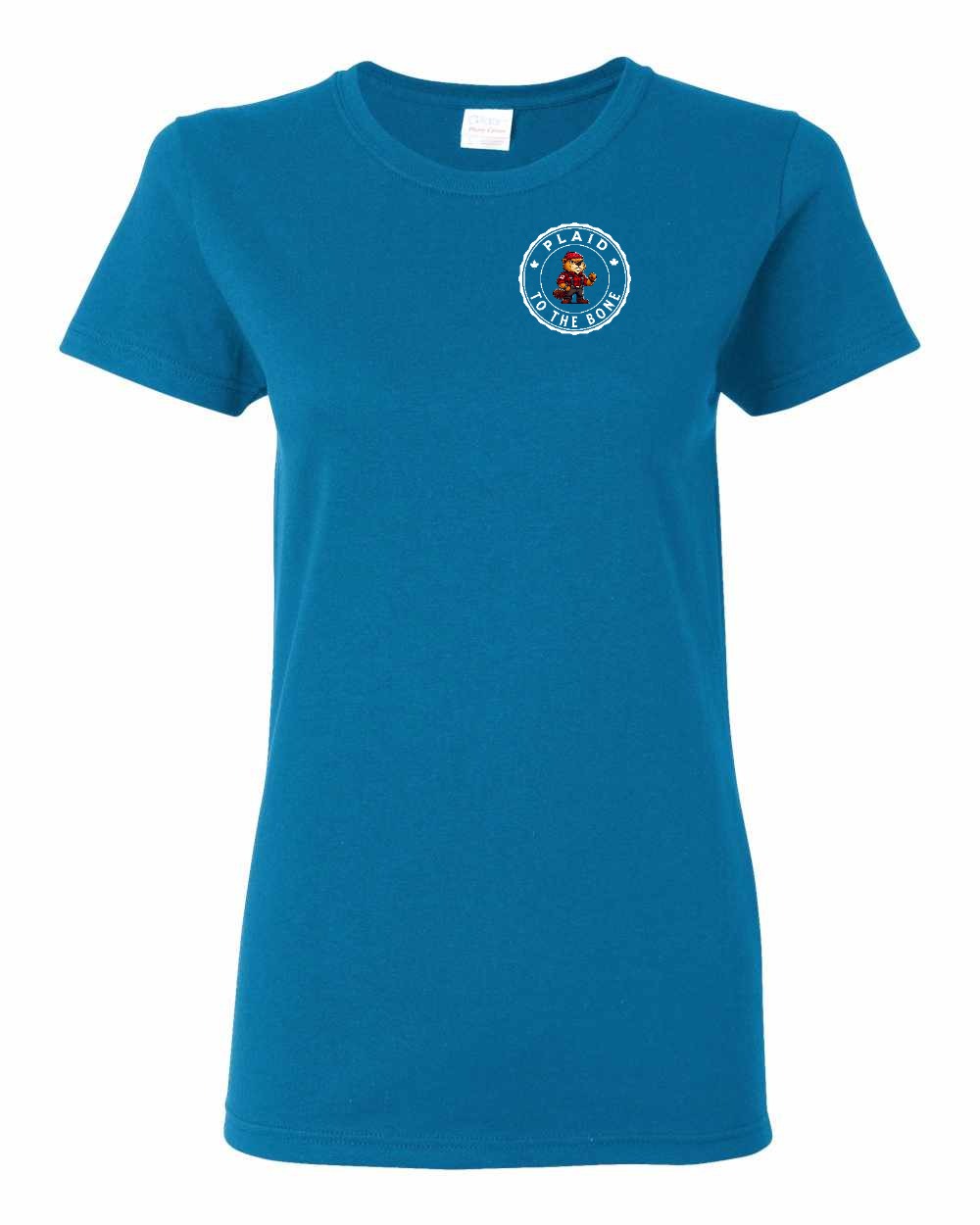Plaid to the Bone Beaver Left Chest Women's Tee - Gildan Canada (sewn Internationally)