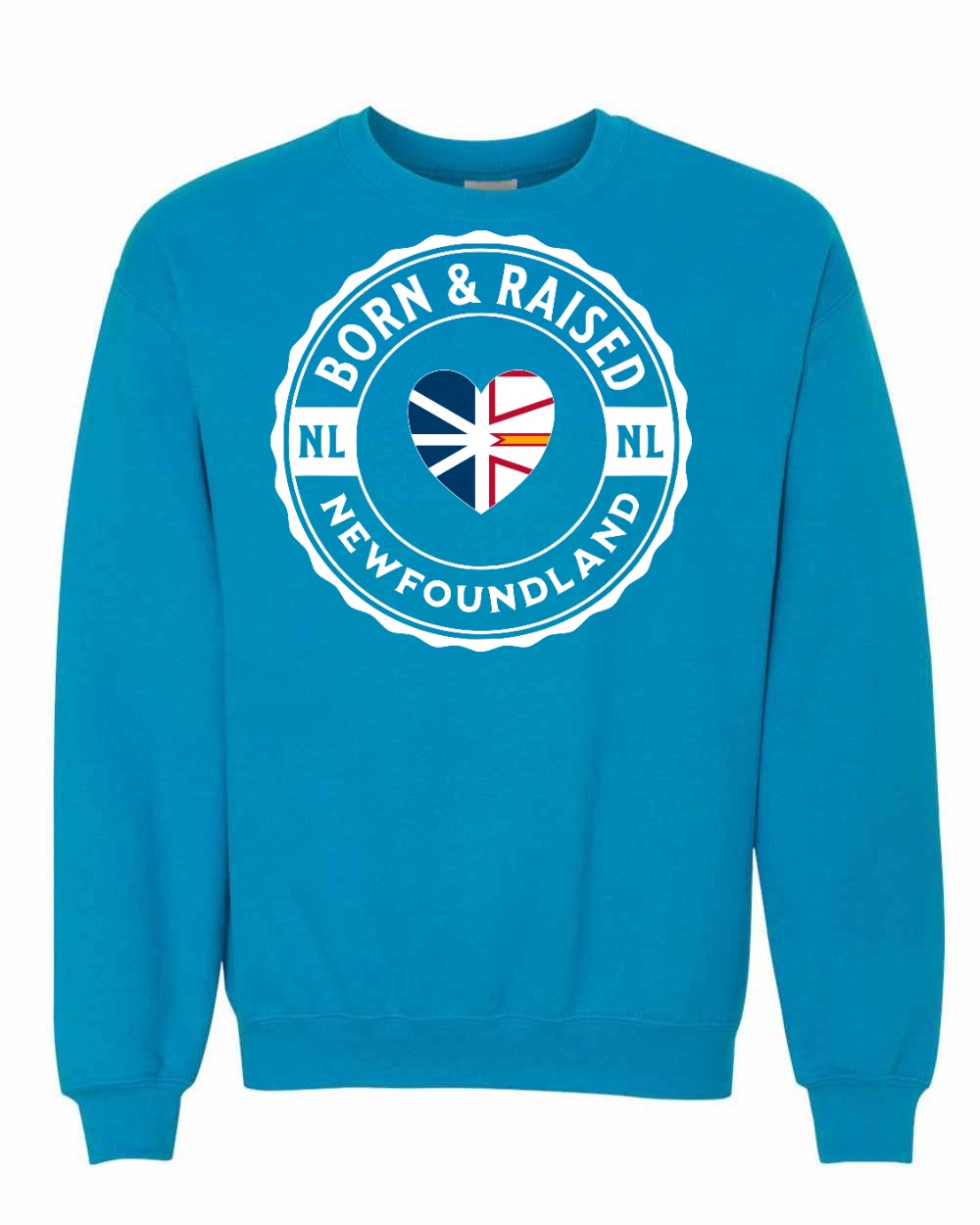 Born and Raised NFLD Heart Flag Crewneck Sweatshirt - Unisex