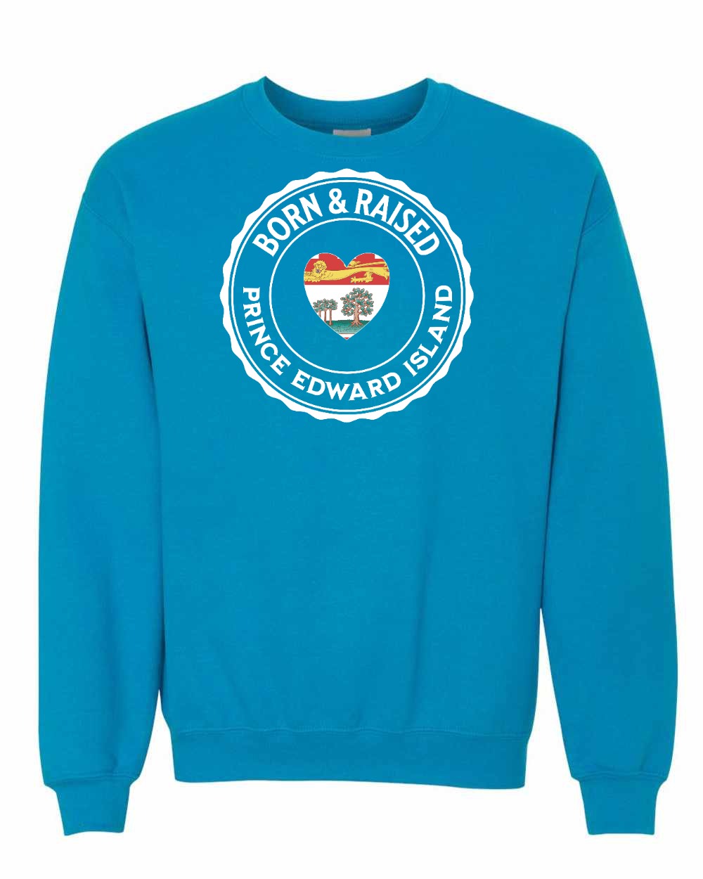 Born and Raised PEI Heart Flag Crewneck Sweatshirt - Unisex