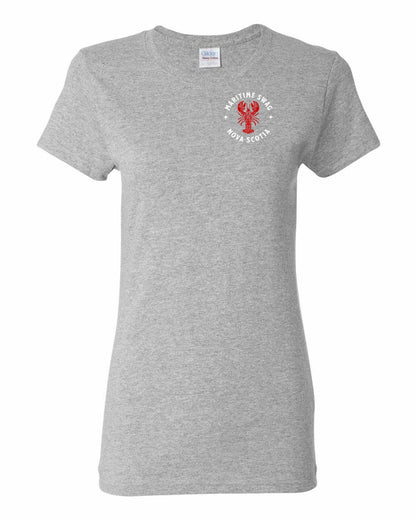 Maritime Swag Nova Scotia Mandala Red Lobster Left Chest and Back womens-tee