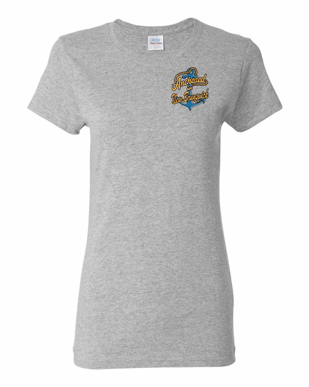 Anchored in New Brunswick Left Chest and Back Women's Tee
