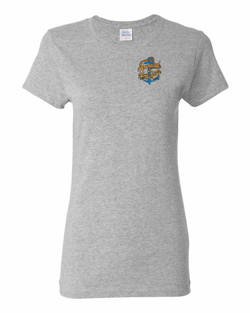 Anchored in Nova Scotia (New Design) Left Chest and Back womens-tee