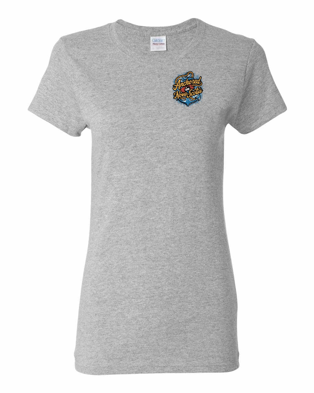 Anchored In Nova Scotia (Old Design) Left Chest and Back womens-tee