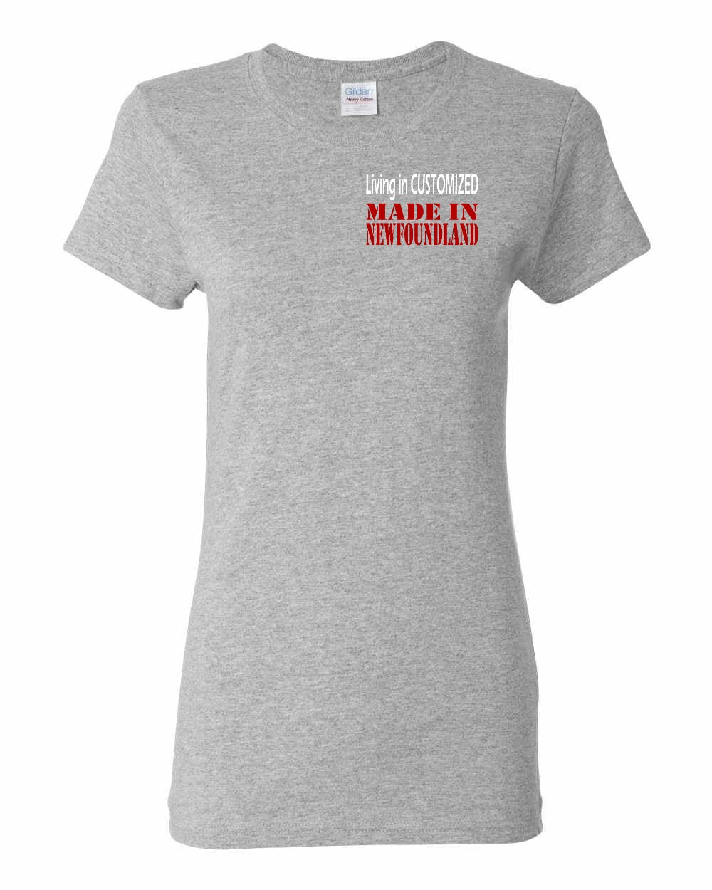 Living in Custom Made in Newfoundland Left Chest and Back Women's Tee
