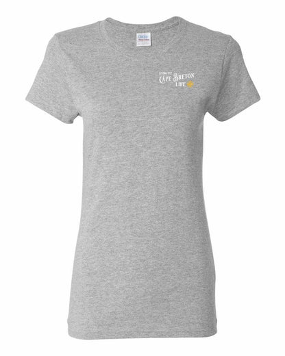 Living the Cape Breton Life yellow Left Chest Women's Tee