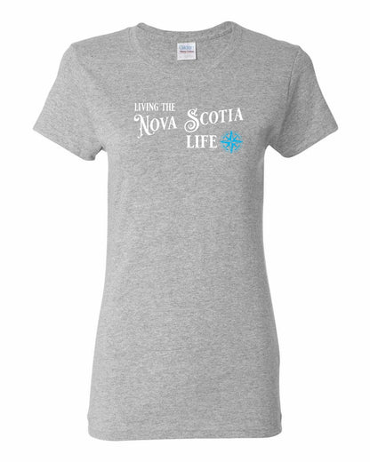 Living the Nova Scotia Life blue Full womens-tee