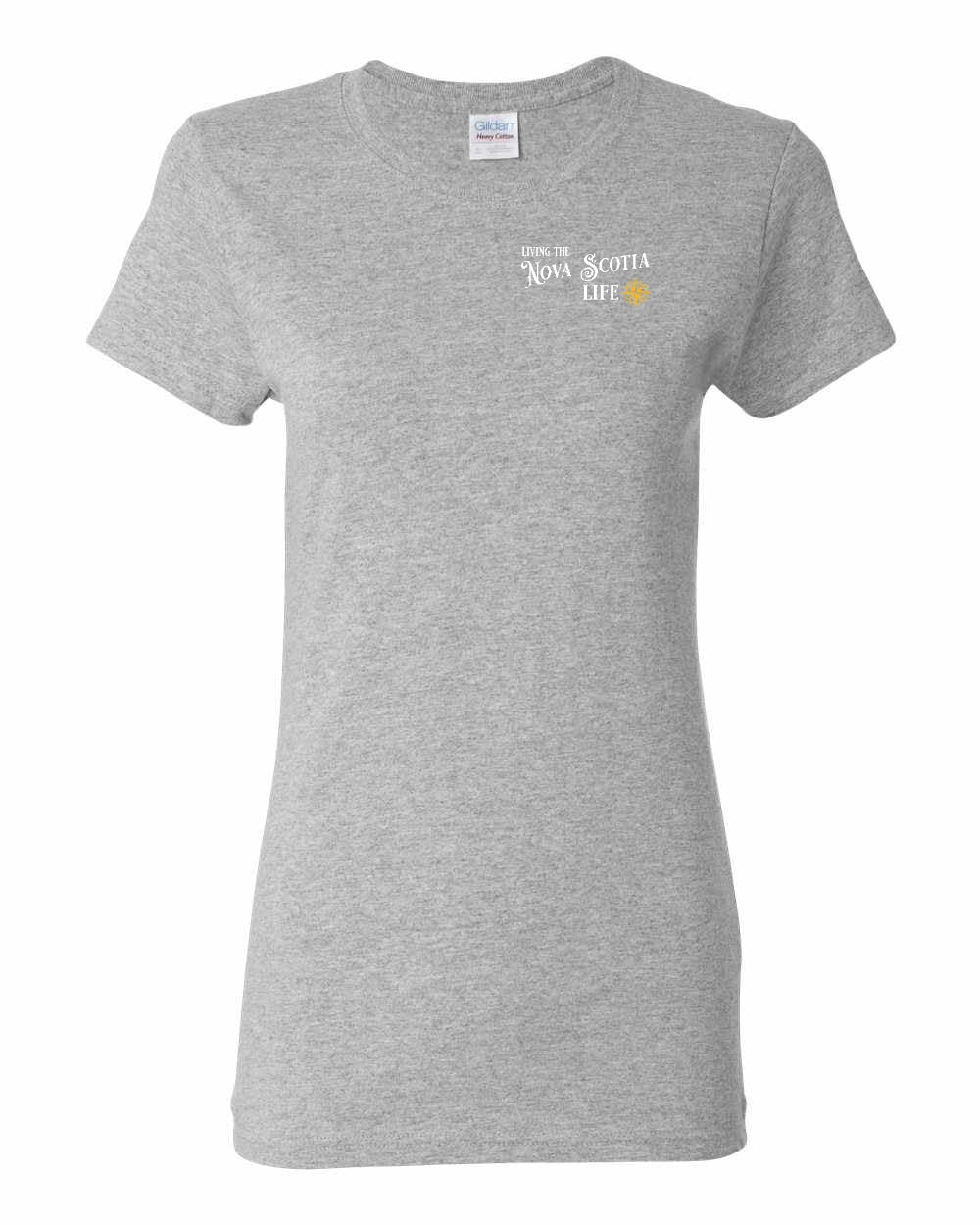 Living the Nova Scotia Life yellow Left Chest womens-tee