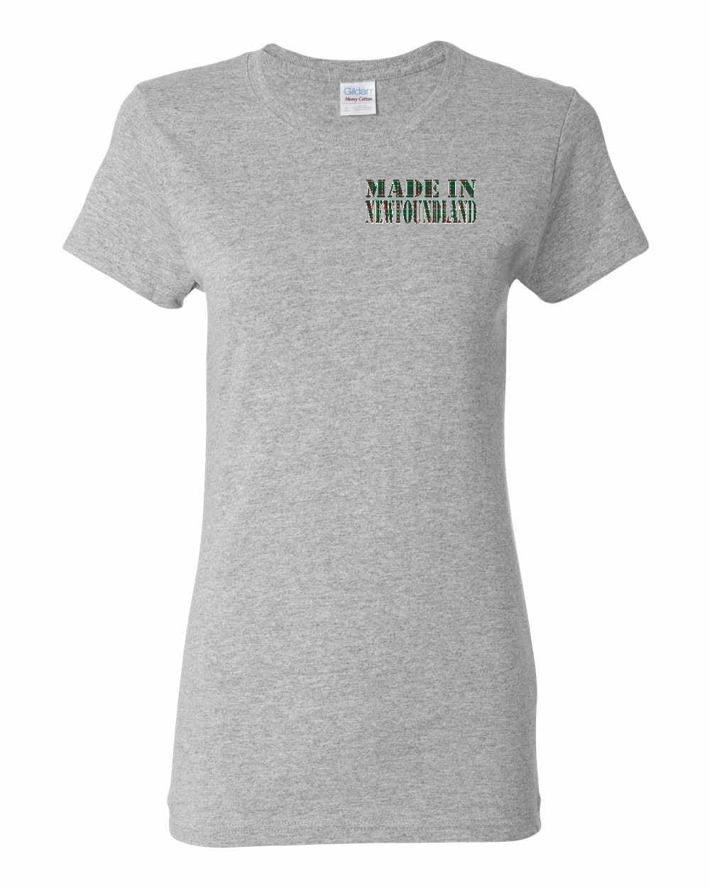 Made In NFLD ( Tartan Lettering) Left Chest Women's Tee