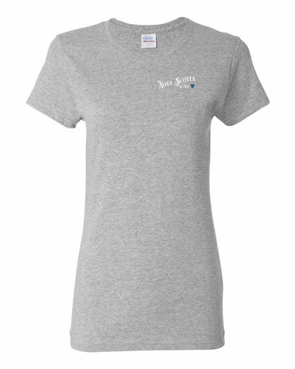 Nova Scotia Girl Tartan Heart Left Chest womens-tee