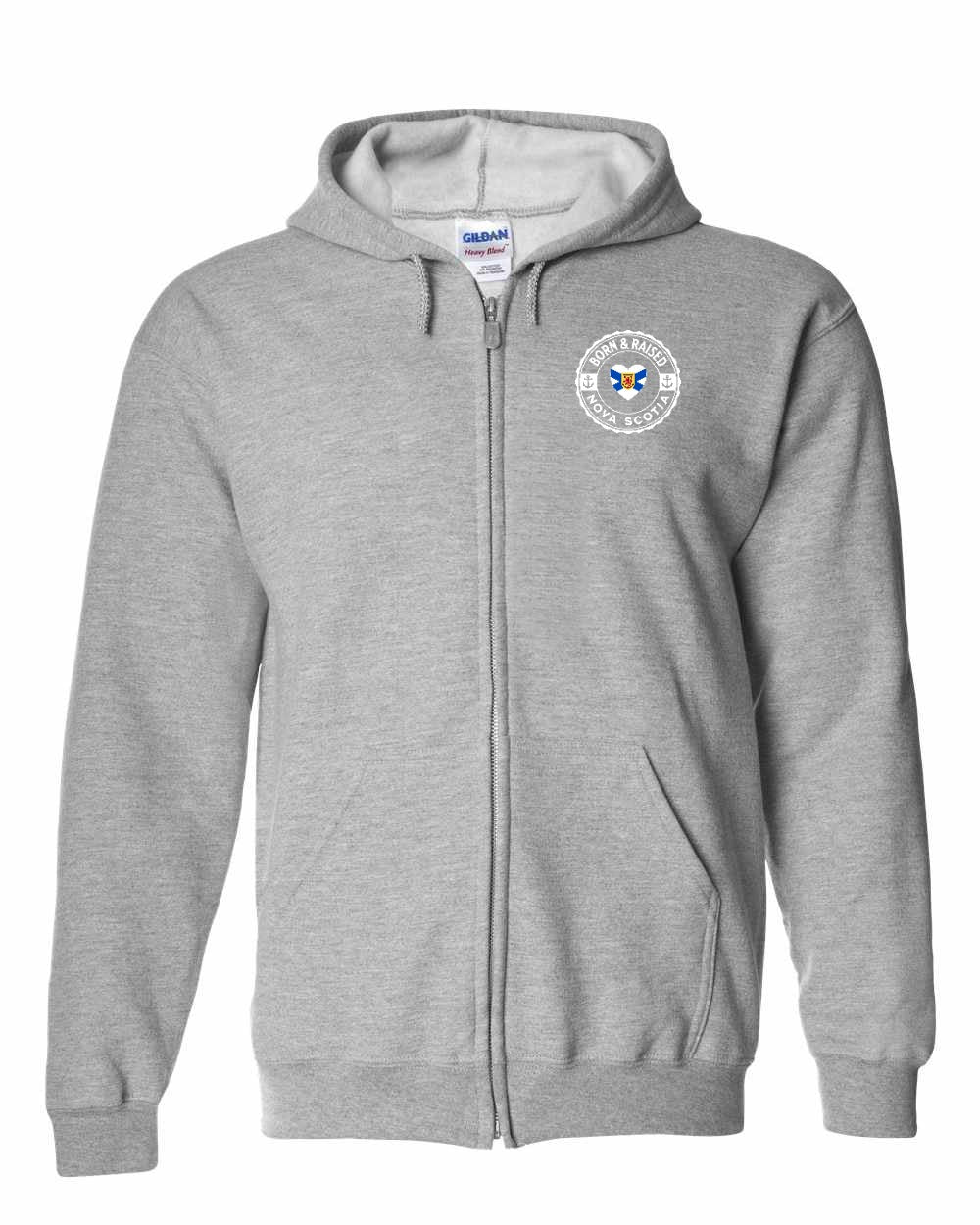 Born and Raised NS Heart Flag Left Chest & Back Zip Hoodie - Unisex