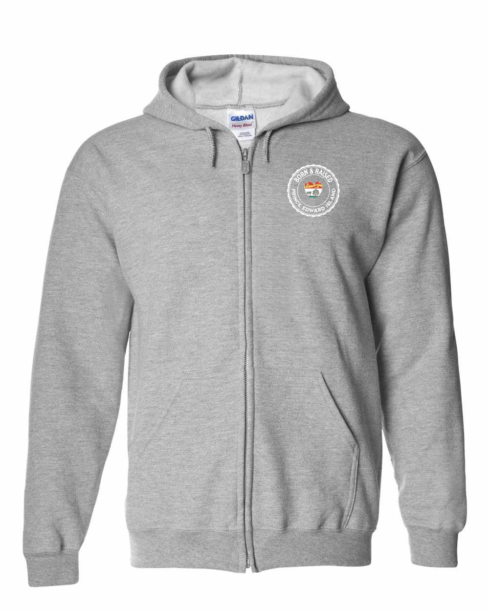 Born and Raised PEI Heart Flag Left Chest & Back Zip Hoodie - Unisex