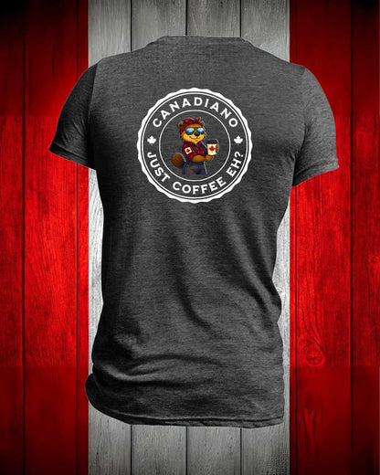 Canadiano Just Coffee Eh! Female Beaver Left Chest and Back Men's Stanfield's Tee