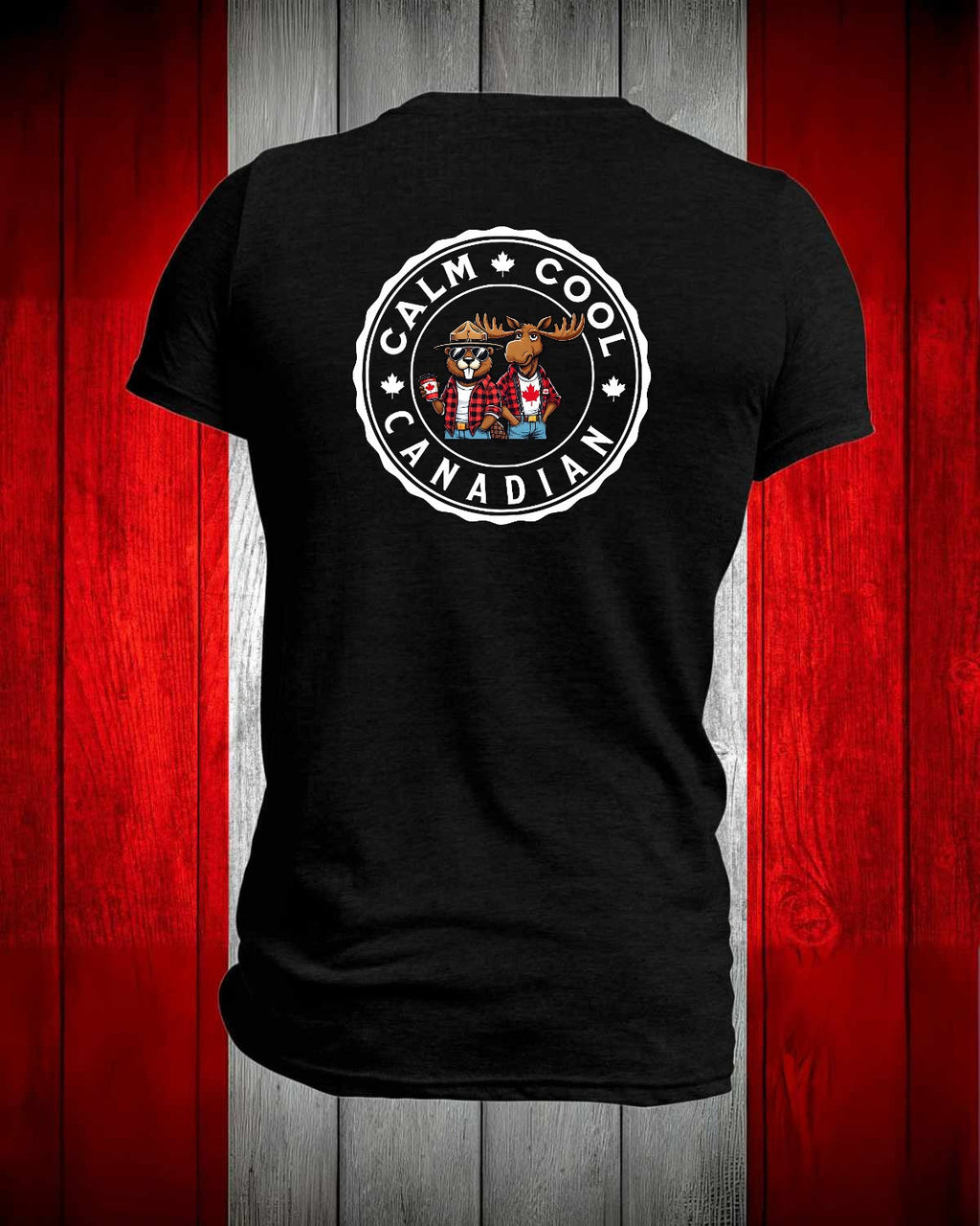 Calm Cool Canadian Beaver and Moose Left Chest and Back  Men's Stanfield's Tee