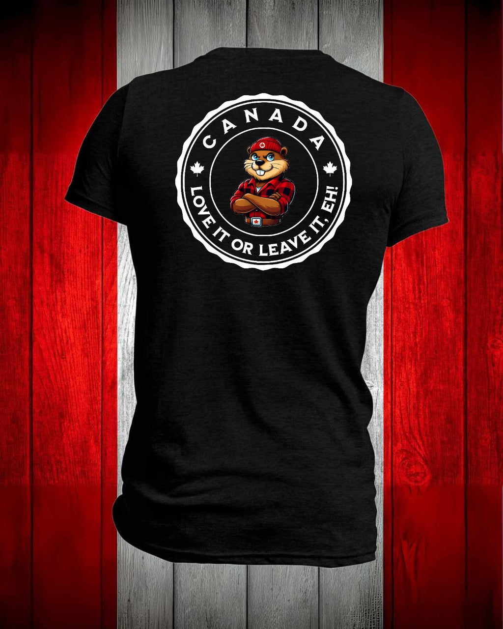 Canada Love it or Leave it eh! left chest and back Men's Stanfield's Tee