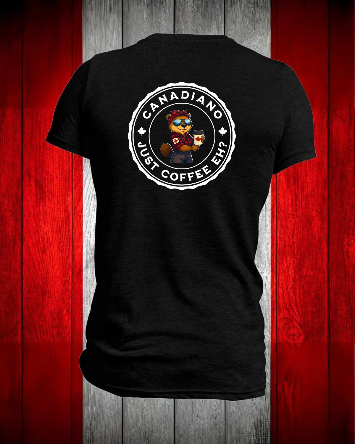 Canadiano Just Coffee Eh! Female Beaver Left Chest and Back Men's Stanfield's Tee