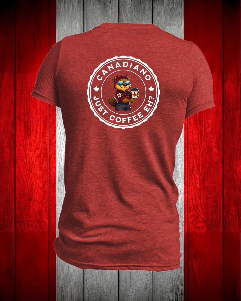 Canadiano Just Coffee Eh! Female Beaver Left Chest and Back Men's Stanfield's Tee