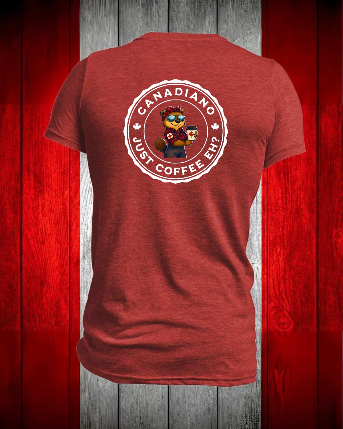 Canadiano Just Coffee Eh! Female Beaver Left Chest and Back Men's Stanfield's Tee