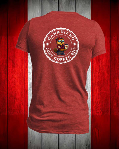 Canadiano Just Coffee Eh! Female Beaver Left Chest and Back Men's Stanfield's Tee