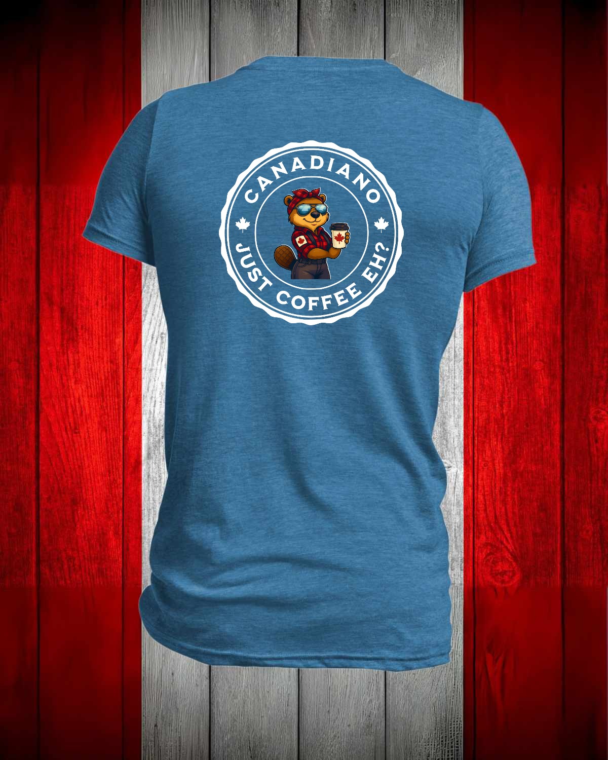 Canadiano Just Coffee Eh! Female Beaver Left Chest and Back Men's Stanfield's Tee