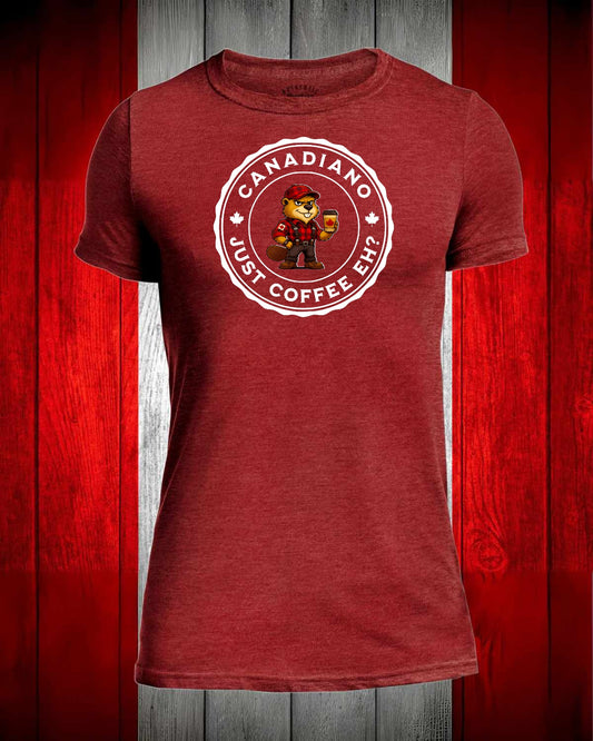 Canadiano Just Coffee Eh! Male Beaver Full Front Men's Stanfield's Tee