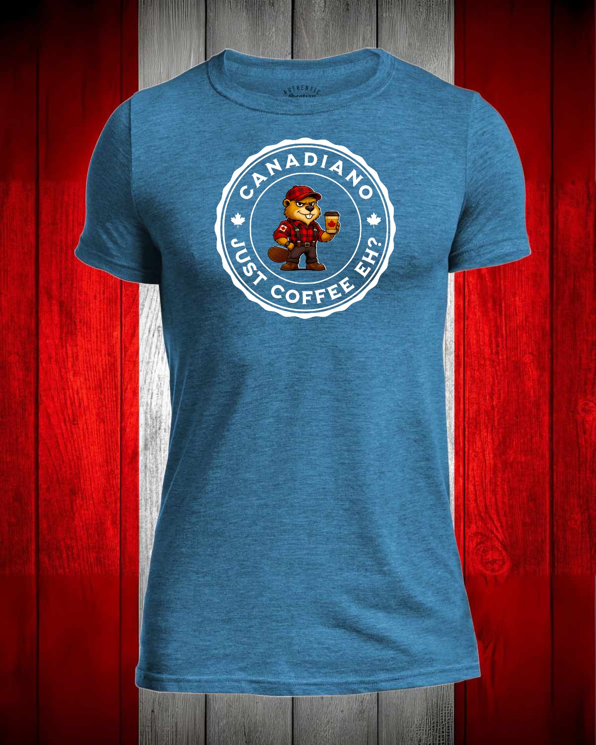 Canadiano Just Coffee Eh! Male Beaver Full Front Men's Stanfield's Tee