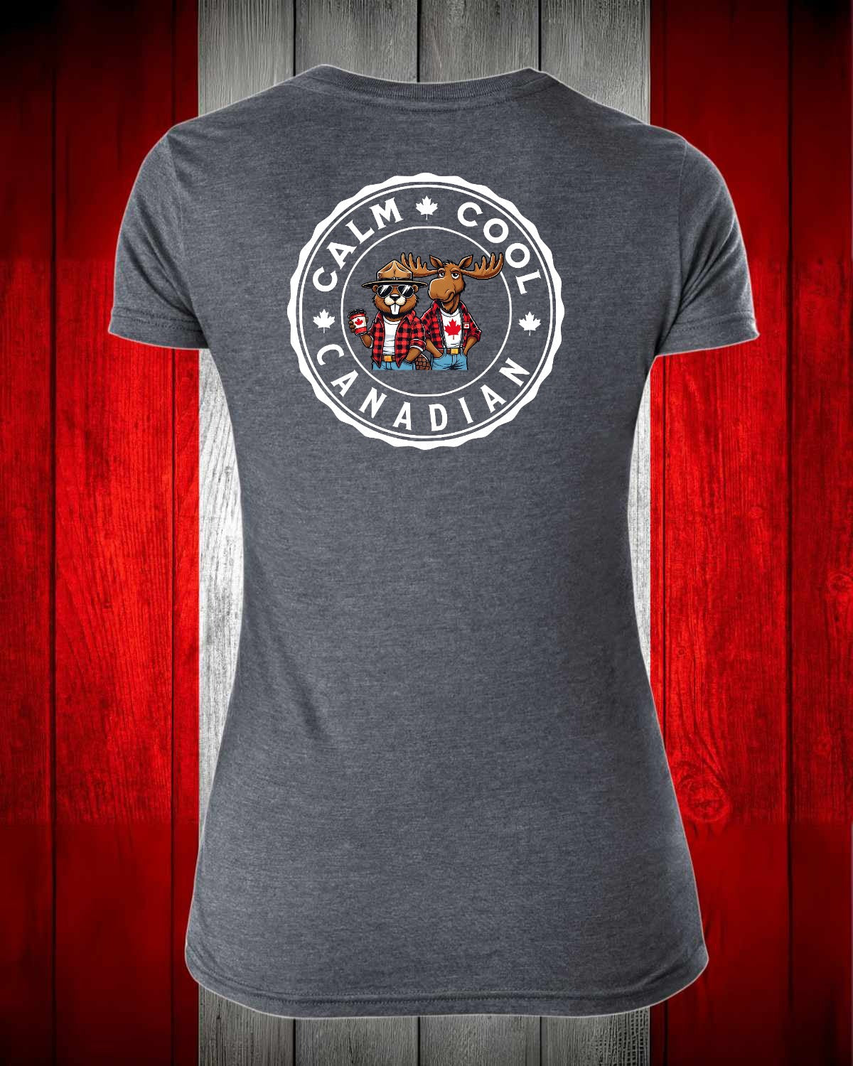 Calm, Cool Canadian Beaver and Moose Left Chest And Full Back Women's V-neck Stanfield's Tee