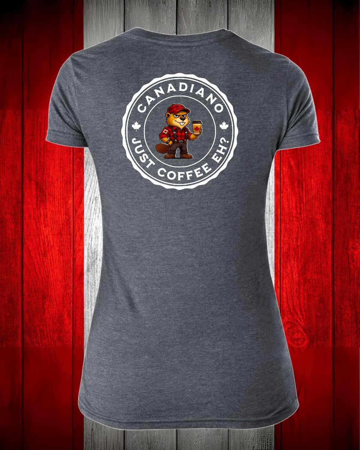 Canadiano Just Coffee Eh! Male Beaver Left Chest And Back Women's V-neck Stanfield's Tee