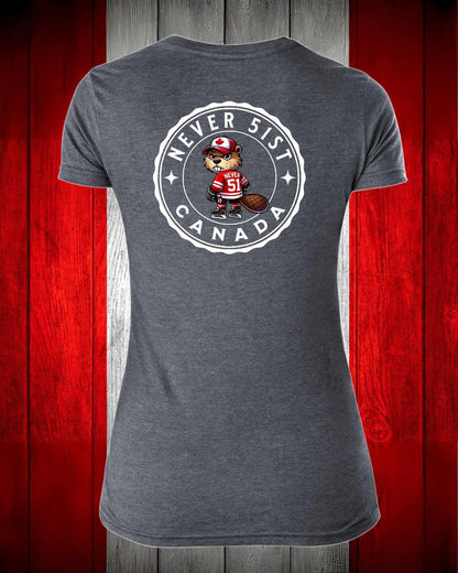 Never 51st Beaver Left Chest and Full Back Women's V-neck Stanfield's Tee