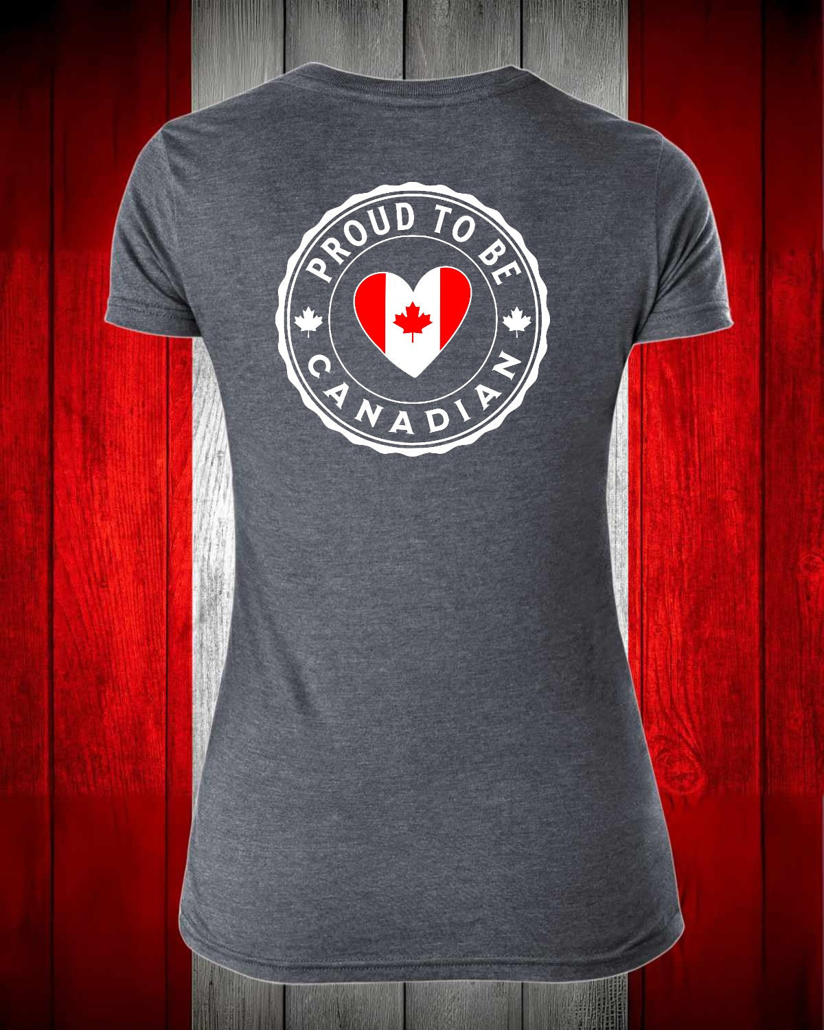 Proud to be Canadian Heart Left Chest And Back Women's V-neck Stanfield's Tee