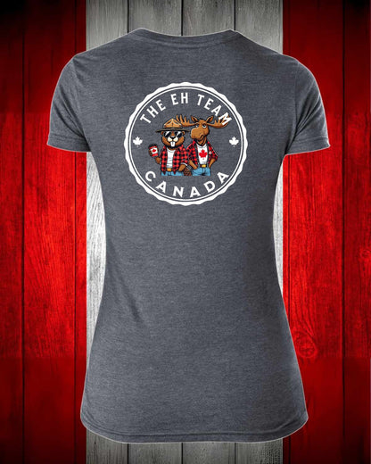 The Eh Team Left Chest and Full Back Women's V-neck Stanfield's Tee