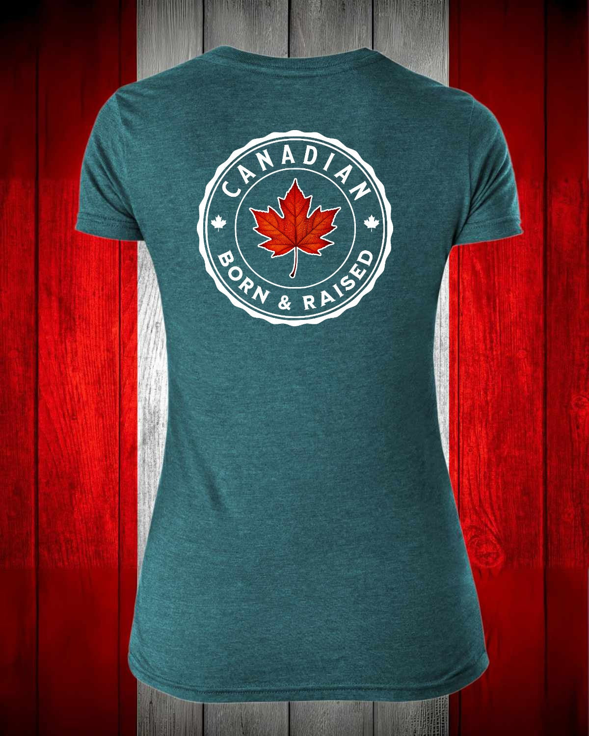 Canadian Born & Raised Left Chest And Back Women's V-neck Stanfield's Tee