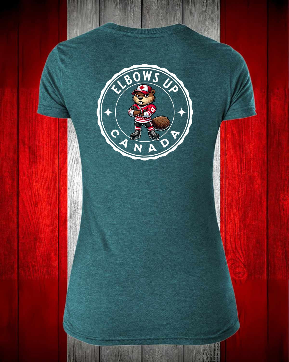 Elbows Up Beaver Left Chest And Back Women's V-neck Stanfield's Tee