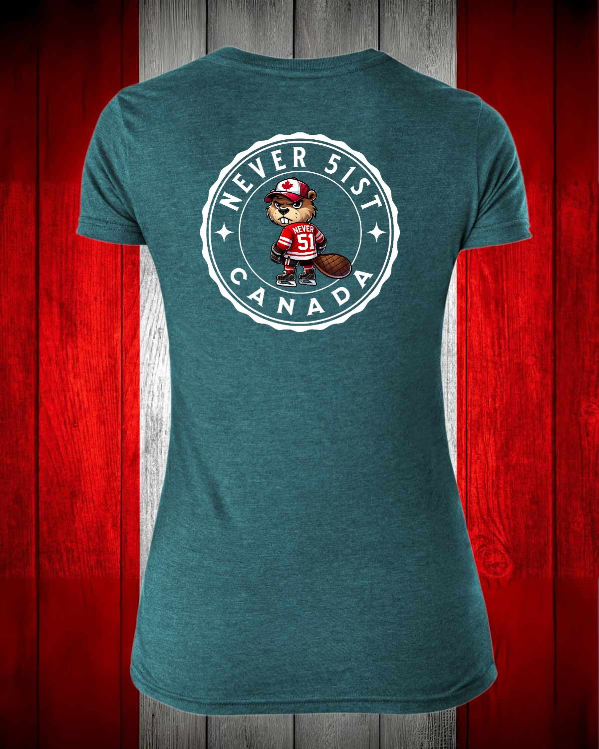 Never 51st Beaver Left Chest and Back Women's V-neck Stanfield's Tee