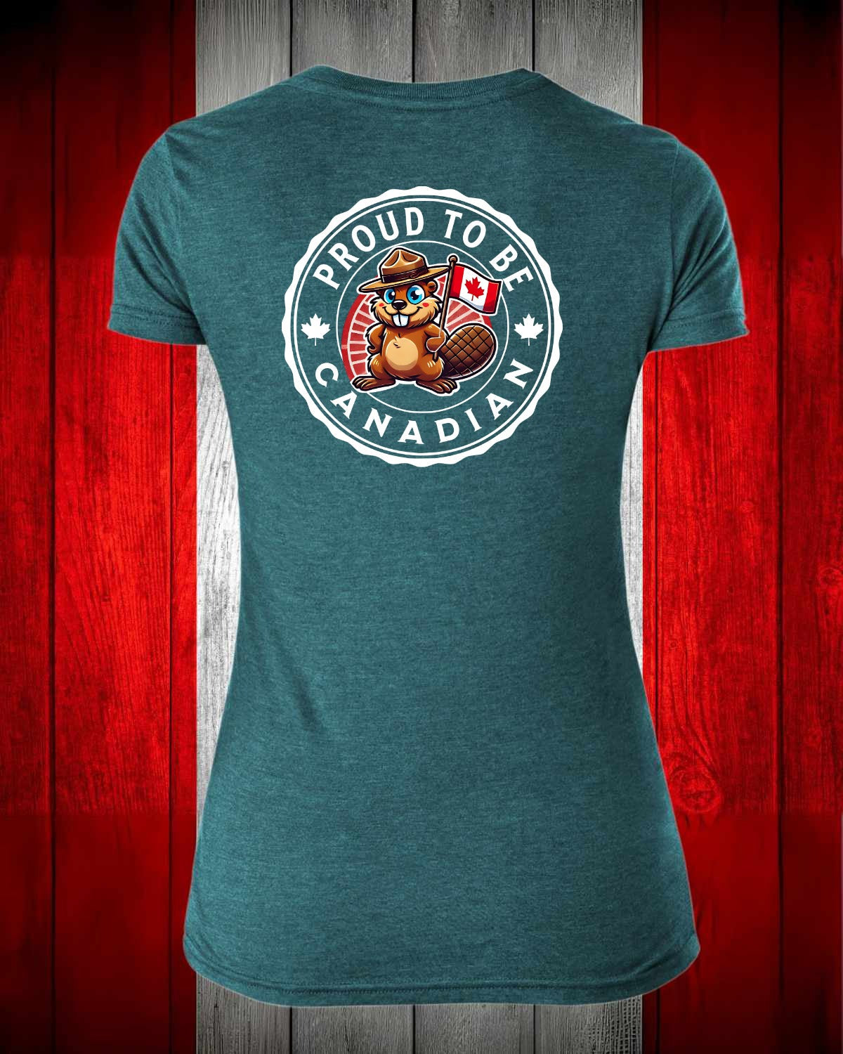 Proud to be Canadian Beaver Left Chest And Back Women's V-neck Stanfield's Tee