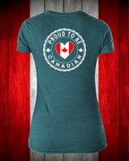 Proud to be Canadian Heart Left Chest And Back Women's V-neck Stanfield's Tee