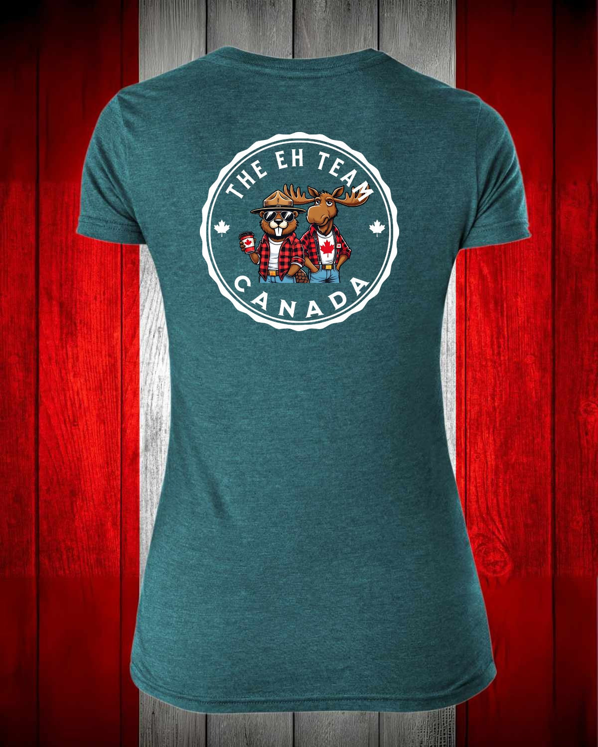 The Eh Team Left Chest and Full Back Women's V-neck Stanfield's Tee
