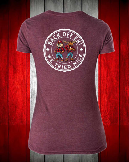 Back off we Tried Nice Left Chest and Full Back Women's V-neck Stanfield's Tee