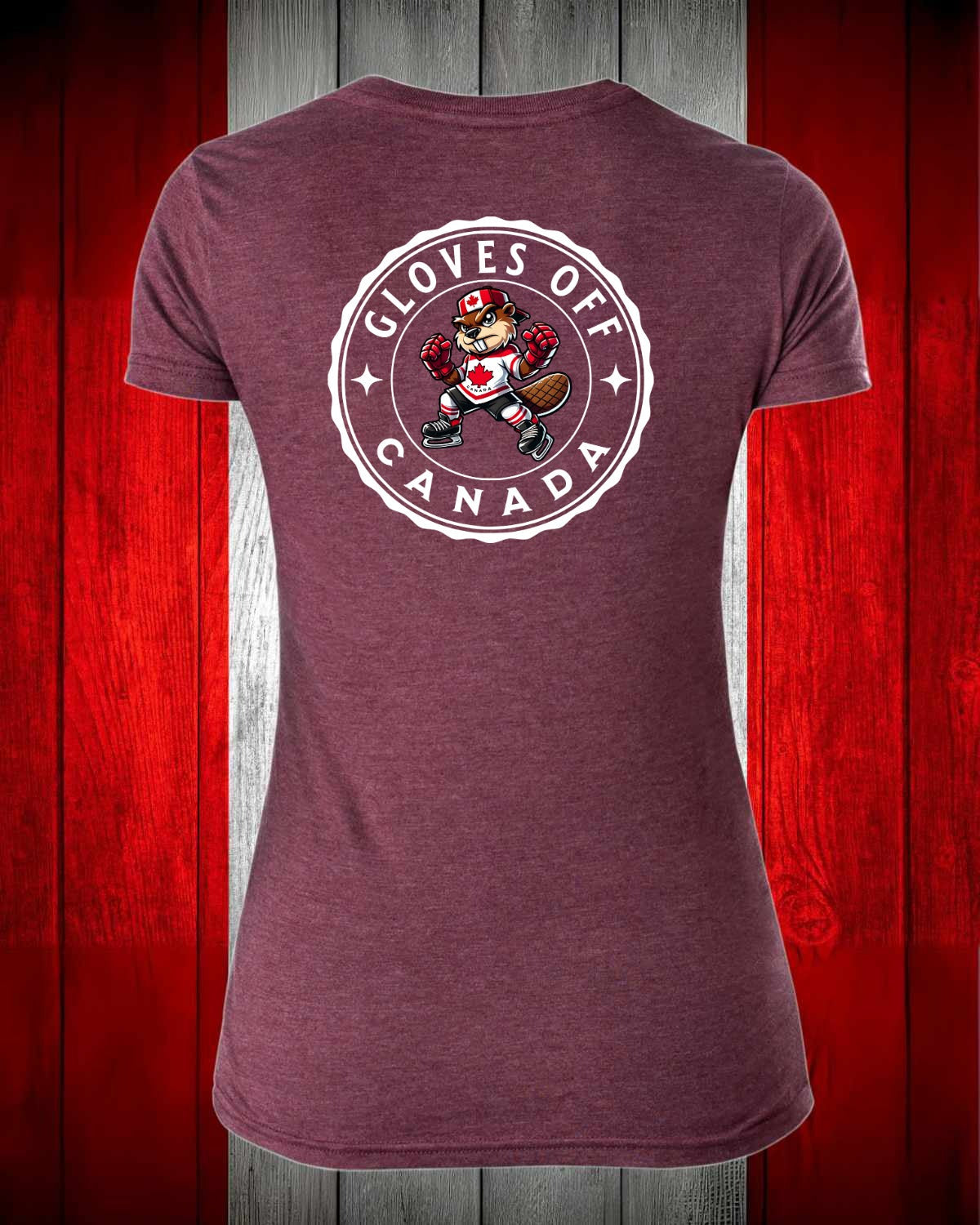 Gloves Off Beaver Left Chest and Back Women's V-neck Stanfield's Tee
